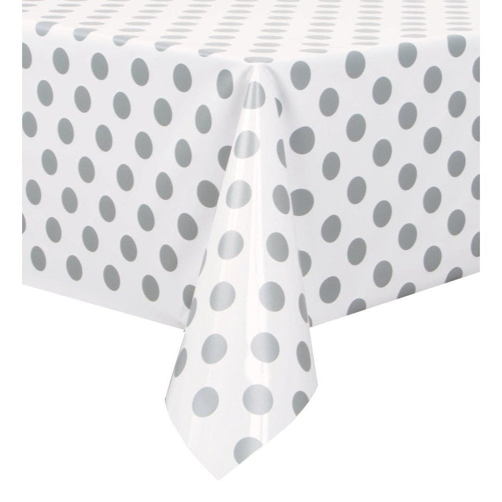 Silver Dots ReCountangular Plastic Table Cover, 54" X 108"