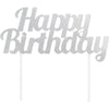Silver Glitter Happy Birthday Cake Topper