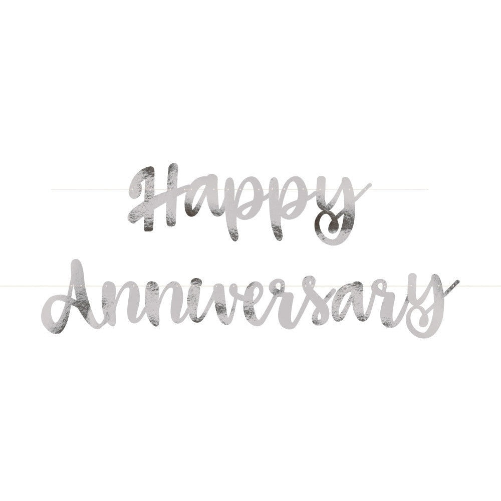Silver Script Foil " Happy Anniversary" Banner