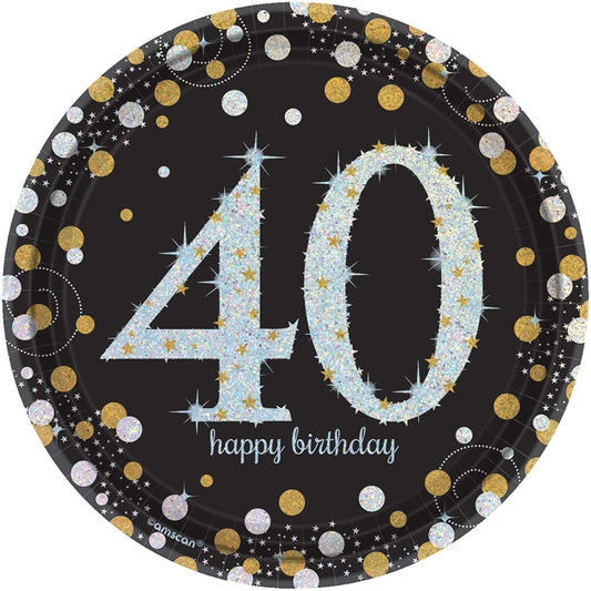 Sparkling Celebration 40Th Birthday Round Prismatic Plates, 7"