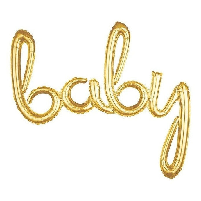 Super Shape Foil Balloon Script Baby Gold